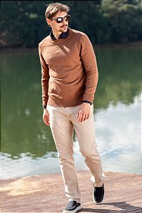 Blusa Tricot Masculina Gola Redonda com Detalhe