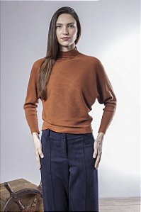 Blusa Tricot Canelada Manga Morcego Feminina com Gola