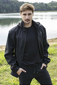 Jaqueta Corta-Vento Masculina Impermeável Forrada com Capuz e Bolsos