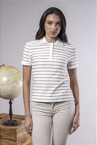 Blusa Polo Feminina Listrada Com Textura