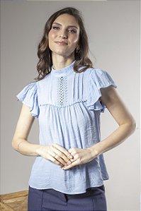 Blusa Com Renda Feminina E Manga Com Babados