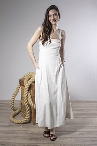 Vestido Midi Com Detalhes Contrastantes