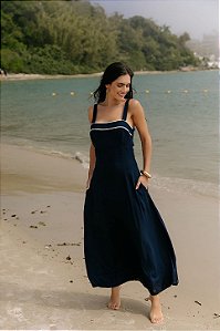 Vestido Midi Com Detalhes Contrastantes