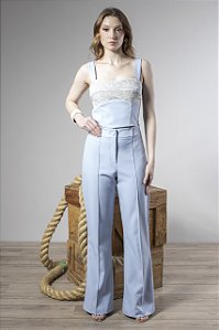 Blusa Curta Com Alça E Zíper Feminina Com Detalhe Em Renda Bordada