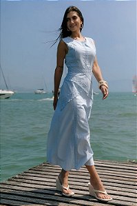 Vestido Longo Sem Manga Com Detalhes Em Renda