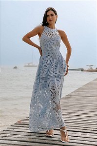 Vestido Midi Em Renda Vazada E Cava Americana