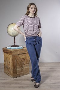 Blusa T-Shirt Feminina Listrada Gola Redonda