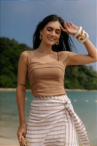 Blusa Cropped Feminina Com Alça Larga Regulável E Detalhe Frente
