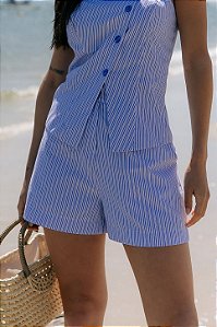 Short Feminino Listrado Com Bolsos E Passantes