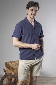 Camisa Masculina Manga Curta Em Algodão Gola Havaiana