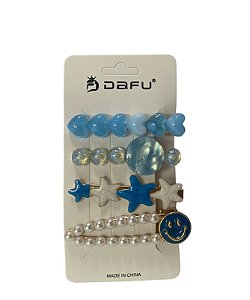 Kit de Presilhas com 4 Unidades Sorriso e Estrela - Azul