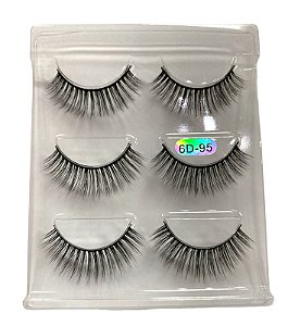 Cartela de Cílios Postiços Com 3 Pares 6D95 Mink Lashes  - Dafu