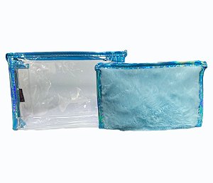 Kit Necessaire Com 2 Peças Pelúcia - Azul
