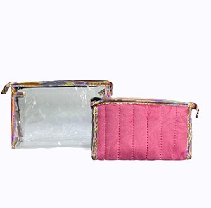 Kit Necessaire Com 2 Peças Veludo - Rosa Escuro