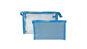 Kit Necessaire Com 2 Peças Coração - Azul