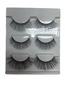 Cartela de Cílios Postiços 3D - 3 Pares Caixa Rosa com Coroa M2 - Hello Mini