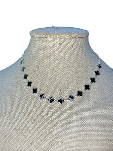COLAR  FOLHEADO PRATA TREVOS PRETO - C7