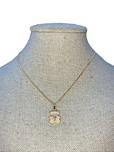 COLAR  DOURADO  URSINHO COM CORAÇÃO ROSA   -C22