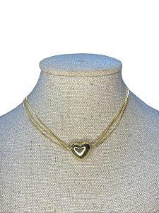 COLAR  DOURADO DE CORAÇÃO COM TRES CORRENTES -C26