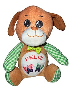 Pelúcia - Cachorro Feliz Quadriculado Verde