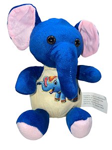 Pelúcia -Elefante azul com elefante indiano na barriga