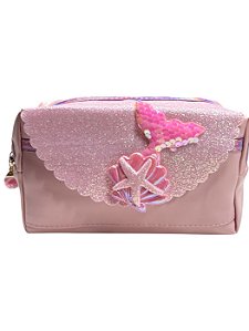 Necessaire Estojo- Rosa Claro com estrela+calda de sereia