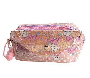 Necessaire Estojo- Rosa Vários gatos com laço