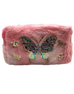 Necessaire Estojo- Pelinho Rosa Borboleta