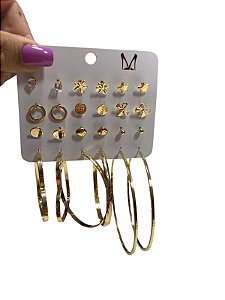 CARTELA DE BRINCOS 12 PARES - N5 - DOURADO