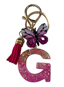 CHAVEIRO ROSA ESCURO LETRA G - (pingente borboleta)