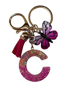 CHAVEIRO ROSA ESCURO LETRA C - (pingente borboleta)