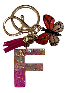CHAVEIRO ROSA ESCURO LETRA F - (pingente borboleta)