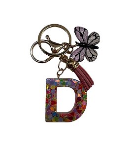 CHAVEIRO ROSA LETRA D - (pingente borboleta)