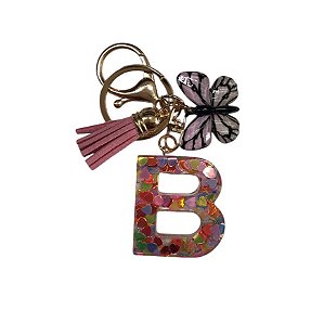 CHAVEIRO ROSA LETRA B  - (pingente borboleta)