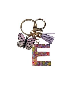 CHAVEIRO LILÁS LETRA E - (pingente borboleta)