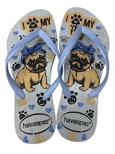SANDÁLIA INSPIRAÇÃO HAVAIANAS - PUG COM LAÇO AZUL