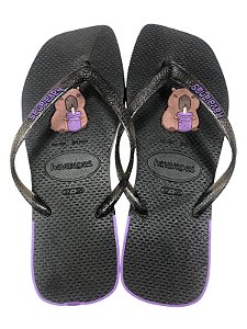 SANDÁLIA INSPIRAÇÃO HAVAIANAS - CAPIVARA PRETA COM ROXO
