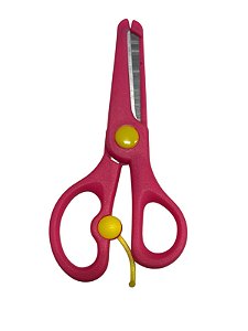 TESOURA ESCOLAR COM PONTA ARREDONDADA - ROSA COM AMARELO