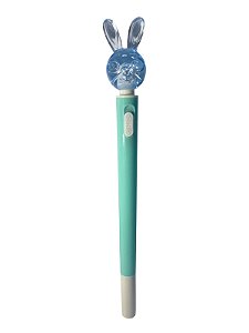 Caneta Escolar Com Led- Coelho| Verde Água