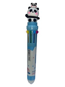 Caneta Escolar 10 Cores -Panda Sentado Com Panda| Azul
