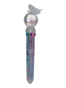 Caneta Escolar - Glitter com Borboleta | Branco