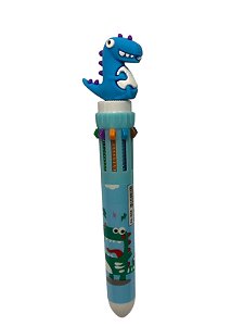 Caneta Escolar 10 Cores -Dinossauro| Azul