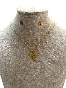 CONJUNTO DE COLAR + BRINCO L4 - CORAÇÃO DUPLO DOURADO