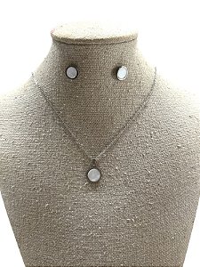 CONJUNTO DE COLAR + BRINCO S3 - CIRCULO BRANCO COM PRATA
