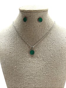 CONJUNTO DE COLAR + BRINCO S3 - CIRCULO VERDE COM PRATA