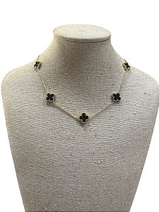 Colar Folheado Dourado Com Preto- AK9