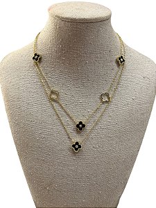 Colar Folheado Dourado Com Preto- AK10