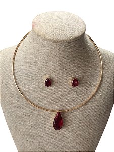 Conjunto | Colar +Brinco - Dourado + Vermelho - AM9