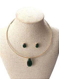 Conjunto | Colar +Brinco - Dourado + Verde - AM9