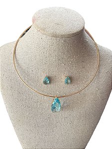 Conjunto | Colar +Brinco - Dourado + Azul- AM9